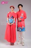 TYT0404 Set Yếm Đỏ Sóng Biển Kèm Quần Tà Voan Đỏ & Vấn