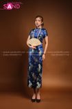 TNQ0807 Sườn Xám Tay Ngắn Dáng Dài Xanh Dương
