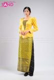 TNY0302 Trang Phục Hoá Trang Myanmar Vàng Hoạ Tiết - Nữ