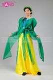 TYD0908 Set Tứ Thân Yếm Voan Xanh Phối TTK0902 Khoác Tơ Sống Xanh Lá Quần Váy Vàng (kèm vấn)