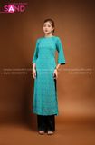TAC0901 Áo Dài Gấm Suông Cổ Tròn - Xanh Két