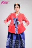 TNH0408 Hanbok Áo Đỏ Váy Xanh Gấm In Nhũ