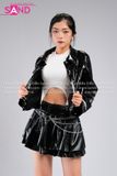 Outfit Phối Sẵn - (Váy Xếp Li Da Đen 2 Tầng phối Áo Khoác Túi Hộp Da Bóng Đen)