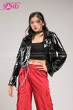 Outfit Phối Sẵn - (Quần Nắp Ngang Đỏ phối Áo Khoác Da Bóng Đen)