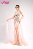 VDD0501 Váy Dạ Hội Hồng Voan Dài Đính Đá