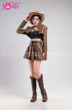 Outfit Phối Sẵn - (Set Cao Bồi Nâu Váy phối Áo Khoác Crop Da Nâu)