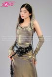 Outfit Phối Sẵn - (Áo Tà Dài Xẻ Đùi Kim Sa Mũ Trùm Kèm Bao Tay)