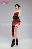 Outfit Phối Sẵn - (Áo 2 Dây Kim Sa Đỏ Tà Xéo 2 Tầng)