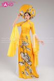 TAE0304 Áo Dài Thiết Kế Tay Lơi Voan Hoạ Tiết Hoa Hồng - Màu Vàng Cam ( KÈM MẤN )