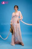 VBM0705 Váy Maxi Loang Tím tay Lơi Dáng Xoè