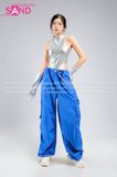Outfit Phối Sẵn - ( AD032301 Áo Bodysuit Bạc phối HQN0801 Quần Nắp Ngang Xanh Dương Túi Hộp)