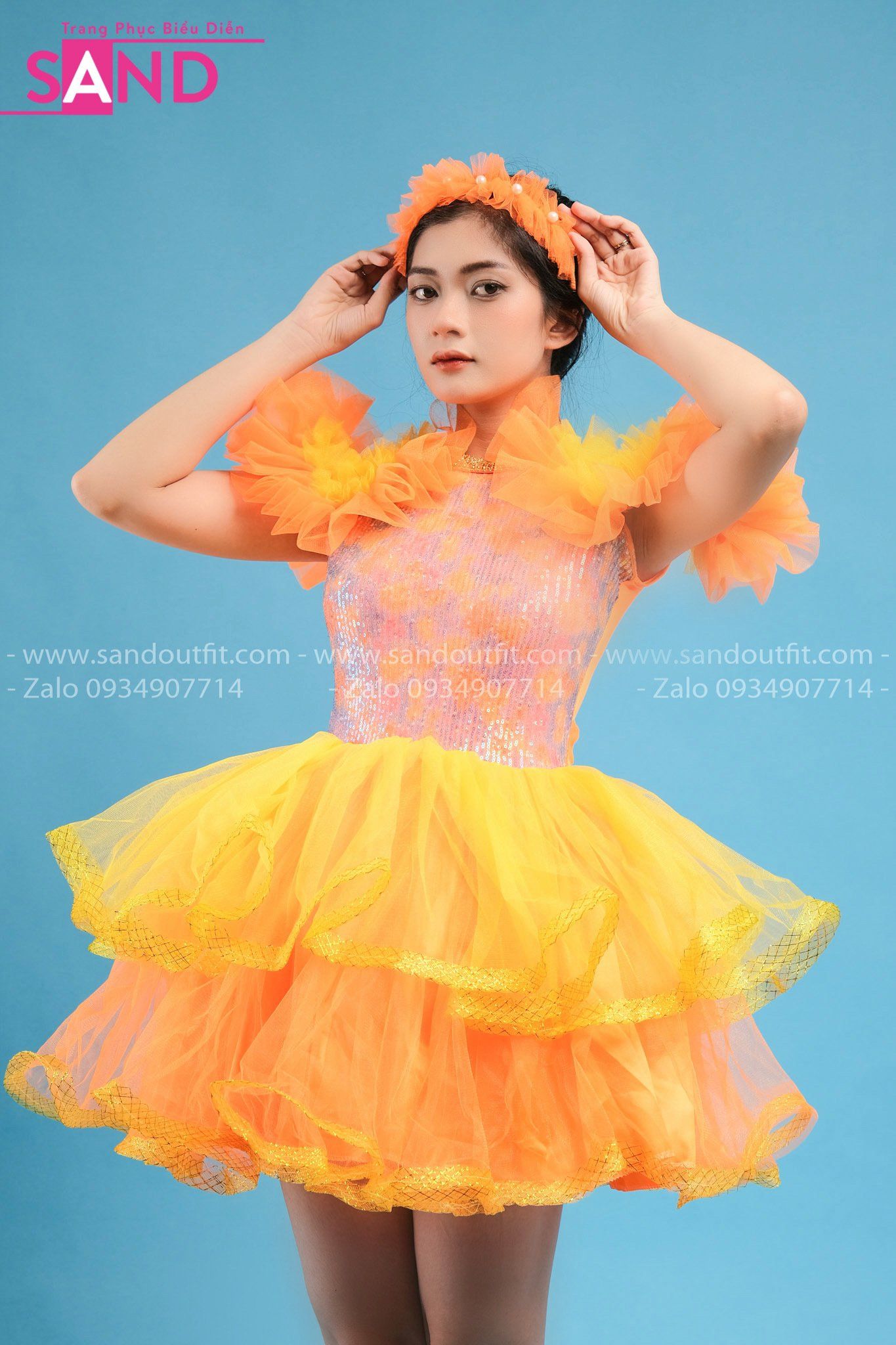  KVB0601 Váy Bồng Cam Pha Vàng 