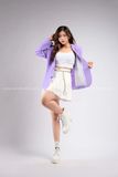 Outfit Phối Sẵn - (Chân Váy Trắng phối Vest Tím)