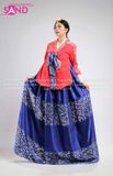 TNH0408 Hanbok Áo Đỏ Váy Xanh Gấm In Nhũ