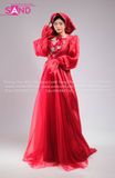 TYD0417 Yếm Đỏ Phối Khăn Mỏ Quạ Đính Hoa Lan - Đỏ (Bắc Bling)