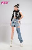 Outfit Phối Sẵn - (Quần Nửa Short Jean phối Phao Đen Crop Bóng)