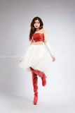 Outfit Phối Sẵn - (Áo Quây Ống Da Đỏ phối Tà Váy Phồng Trắng)