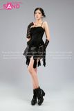 Outfit Phối Sẵn - (Váy 2 Tầng Đen phối Áo 2 Dây Cúp Ngực Tua Rua Đen)