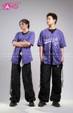 Outfit Phối Sẵn - (Quần Nắp Ngang Đen phối Bóng Chày Sọc Tím)