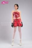 Outfit Phối Sẵn - (CV31052202 Váy Da Bóng Đỏ phối HAD0401 Áo Ống Da Croptop Phối Khoen Đỏ Da Cá Sấu)