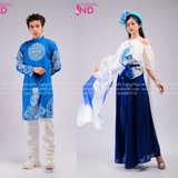 TAD0806 Áo Dài Cách Tân Hoạ Tiết Màu Xanh Dương - Nam