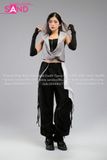 Outfit Phối Sẵn - (Quần Nắp Ngang Đen phối Áo Kim Sa Ánh Bạc Mũ Trùm Kèm Bao Tay Đen)