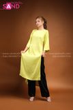 TAC0911 Áo Dài Gấm Suông Cổ Tròn - Màu Xanh Chuối
