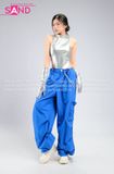 Outfit Phối Sẵn - ( AD032301 Áo Bodysuit Bạc phối HQN0801 Quần Nắp Ngang Xanh Dương Túi Hộp)