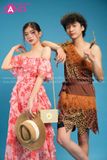 VBM0412 Váy Maxi Trễ Vai Voan Hoạ Tiết In Hoa - Đỏ