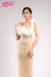 VDD1104 Váy Dạ Hội Nude Dài Đính Đá Lông Vũ