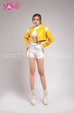 Outfit Phối Sẵn - (Set Quần Short Trắng Phối Áo Khoác Da Croptop Vàng)