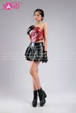Outfit Phối Sẵn - (Váy Da 2 Tầng phối Áo Quây Đỏ Da Cá Sấu)