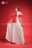 Yếm Trắng Phối Ngực Voan Đỏ TYT0402 Phối Quần Váy Trắng Lụa 2 Lớp TQV0001 Vấn Đỏ DMV0402