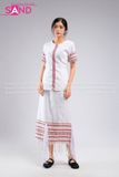 TNY0002 Trang Phục Hoá Trang Myanmar Trắng Hoạ Tiết - Nữ