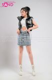 Outfit Phối Sẵn - (Váy Jean phối Phao Đen Bóng)