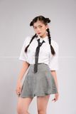 Outfit Phối Sẵn - (Chân Váy Xám Thắt Eo phối Sơmi Trắng)