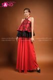TYD0411 Set Yếm Đỏ Thêu Phối Lụa Đen