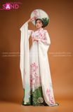 TAE0004 Áo Dài Thiết Kế Tay Dài Trắng Hoạ Tiết Sen ( KÈM MẤN )