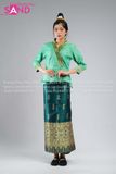 NLO0901 Trang Phục Dân Tộc Lào Màu Xanh Lá Nữ - Dài