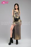 Outfit Phối Sẵn - (Áo Tà Dài Xẻ Đùi Kim Sa Mũ Trùm Kèm Bao Tay)