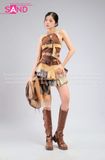 Set Bộ Vintage Áo Croptop không tay Váy Tua Rua Phối Nịt - Nâu