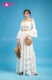 VBM0004 Váy Maxi Cúp Ngực Trắng Váy Xoè