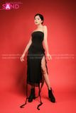 Đầm Body Cúp Ngực Tua Rua Đính Hoa - Đen