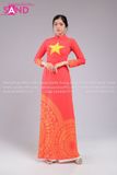 TAA0407 Áo Dài Đỏ Sao Vàng - Hoạ Tiết Trống Đồng