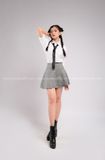 Outfit Phối Sẵn - (Chân Váy Xám Thắt Eo phối Sơmi Trắng)