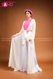 Yếm Lụa Trơn Màu Hồng Đậm TYK0502 Khoác Tơ Trắng TTK0001 Quần Váy Trắng Lụa 2 Lớp TQV0001