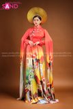 TAE0402 Áo Dài Thiết Kế Tay Lơi Hoạ Tiết Phố Cổ - Màu Đỏ ( KÈM MẤN )