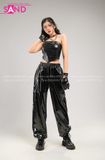 Outfit Phối Sẵn - (HQA0103 Quần Jogger Da Bóng - Đen phối HAD0102 Áo Ống Da Croptop Phối Khoen Đen)