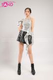 Outfit Phối Sẵn - (Váy Da Đen phối Áo Crop Kim Sa Tua Rua)