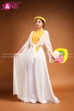 Yếm Lụa Trơn Màu Vàng Đậm TYK0502 Khoác Tơ Trắng TTK0001 Quần Váy Trắng Lụa 2 Lớp TQV0001